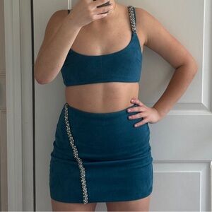 Teal Suede Beaded Mini two piece
